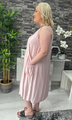 Made In Italy Hannah Crotchet Detail Pocket Dress - Light Pink