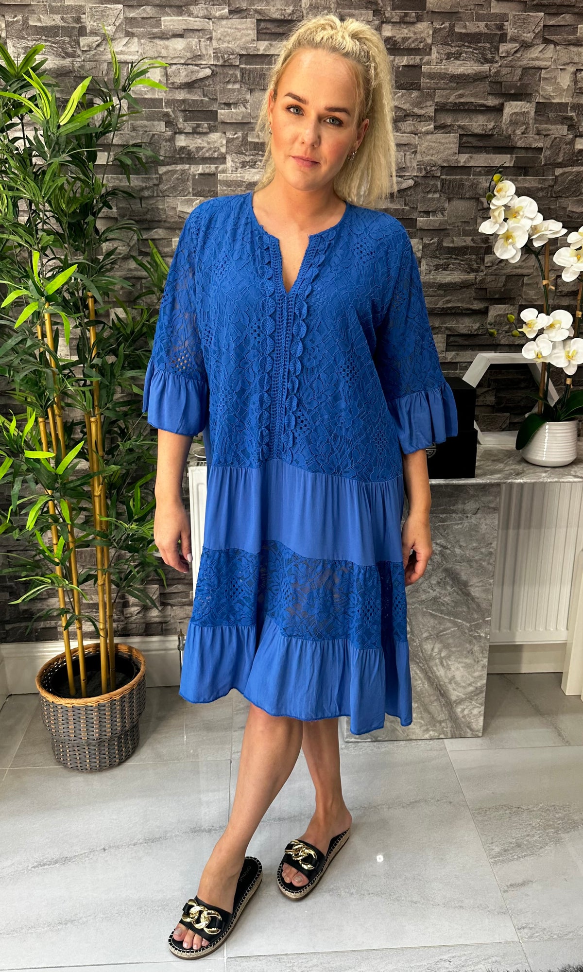 Made In Italy Zoey Crotchet Lace Dress - Royal Blue