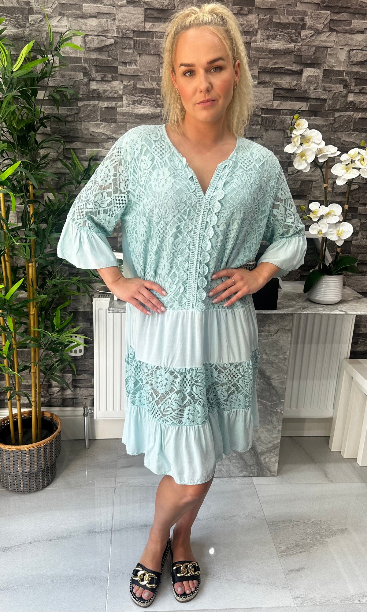 Made In Italy Zoey Crotchet Lace Dress - Mint Green