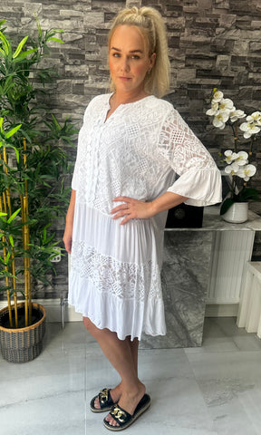 Made In Italy Zoey Crotchet Lace Dress - White