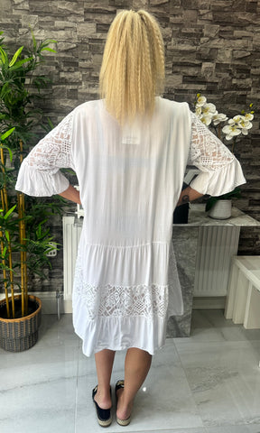 Made In Italy Zoey Crotchet Lace Dress - White