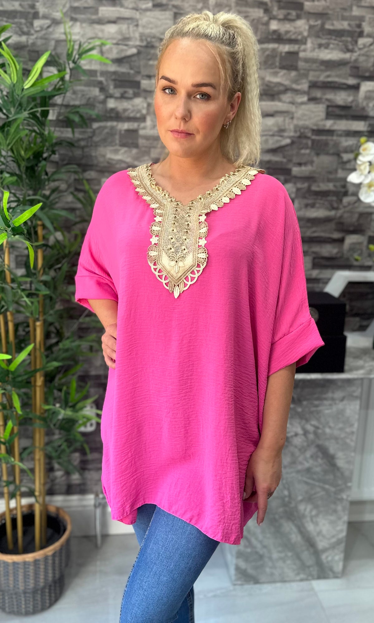 Made In Italy Tilly Embroidered Top - Fuchsia