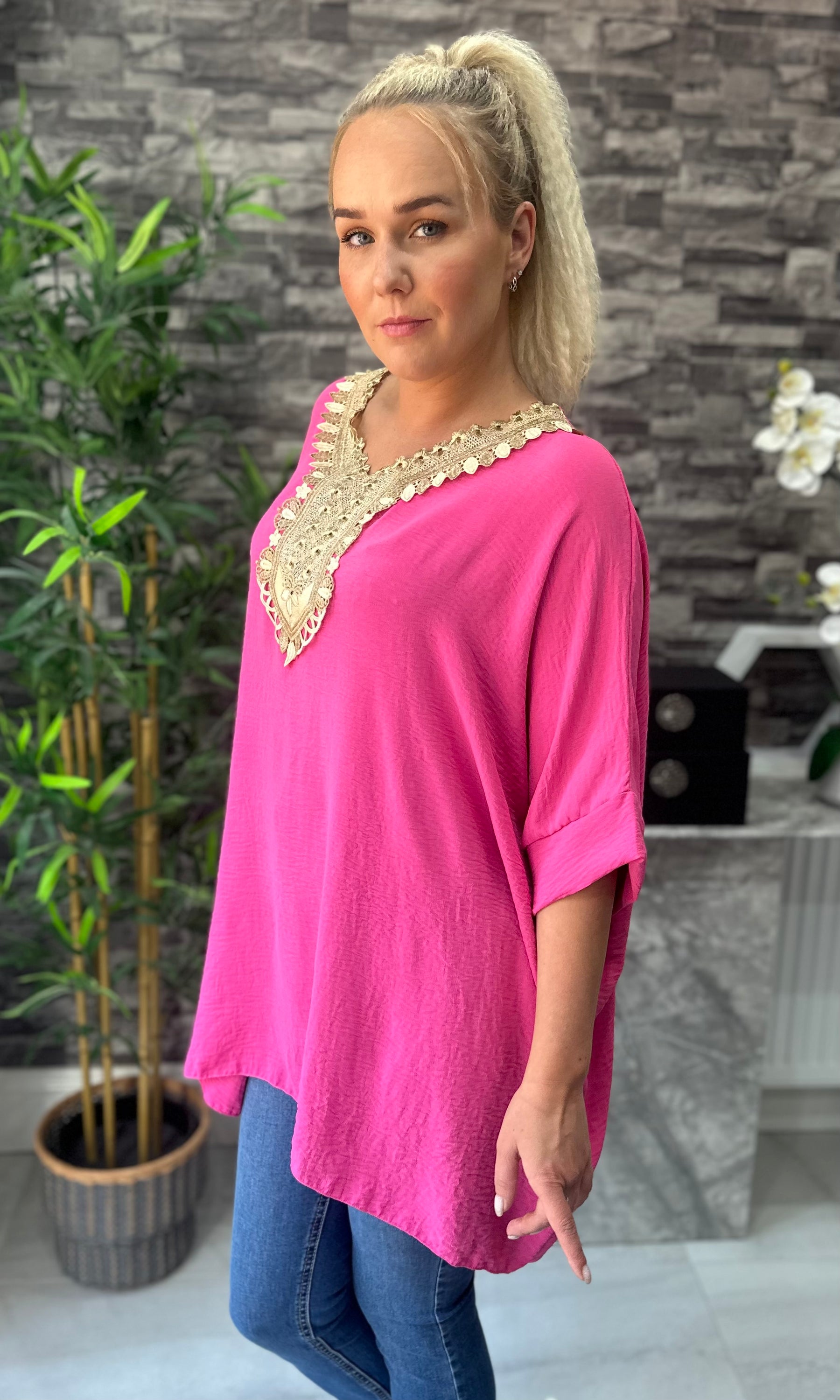 Made In Italy Tilly Embroidered Top - Fuchsia