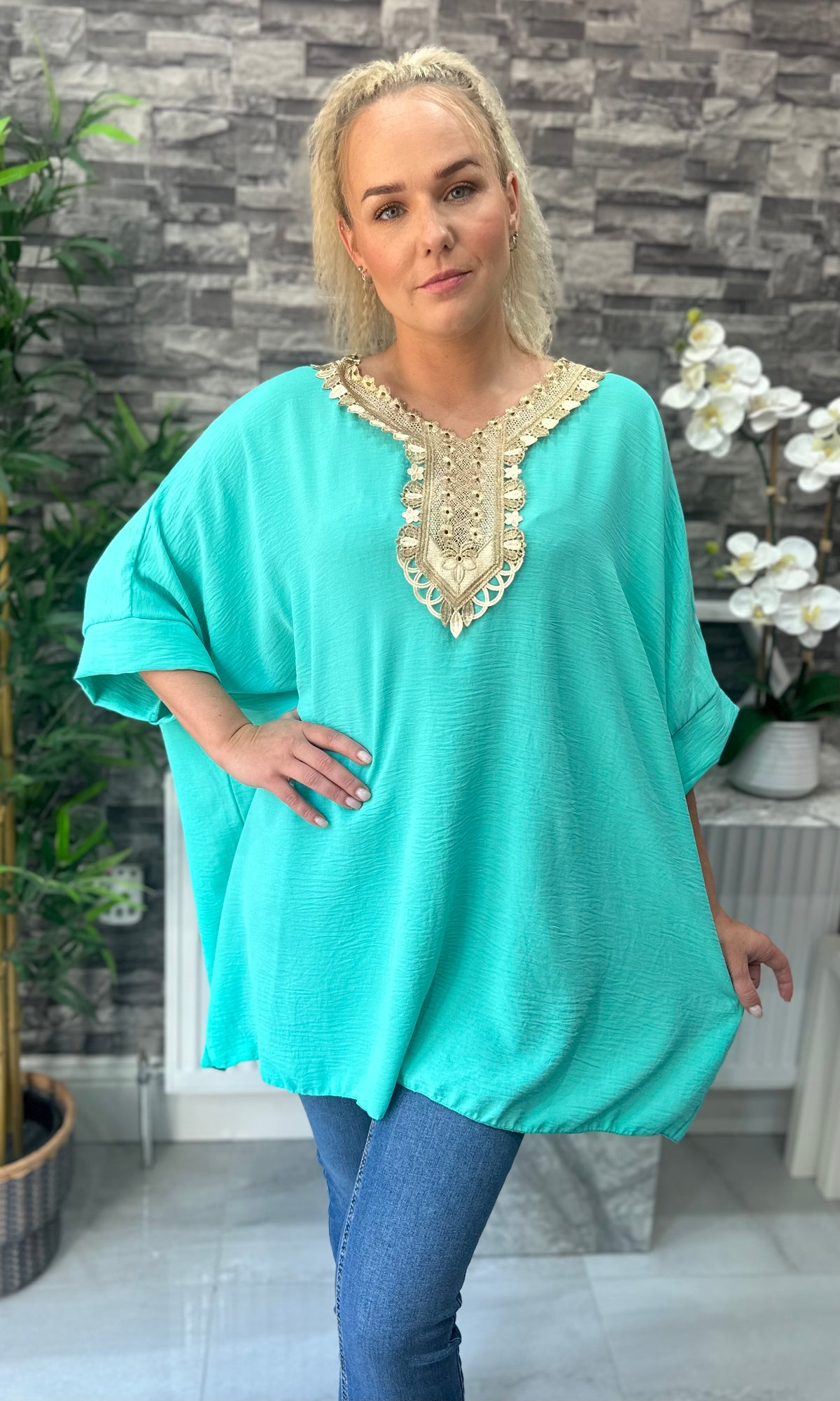 Made In Italy Tilly Embroidered Top - Turquoise