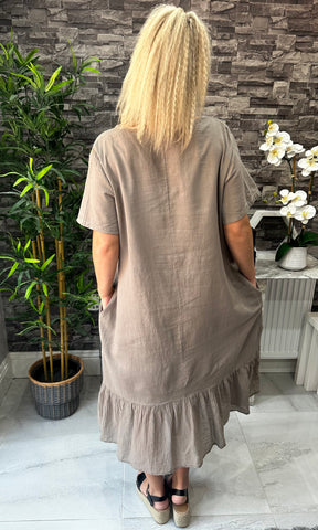 Made In Italy Freya Linen Pocket Dress - Mocha