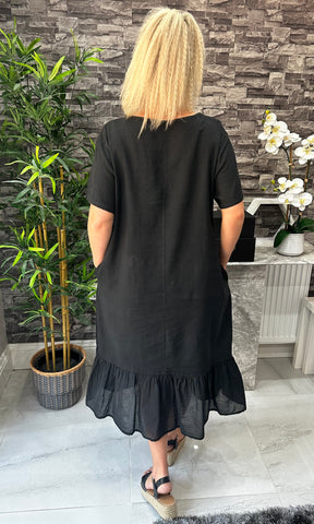 Made In Italy Freya Linen Pocket Dress - Black