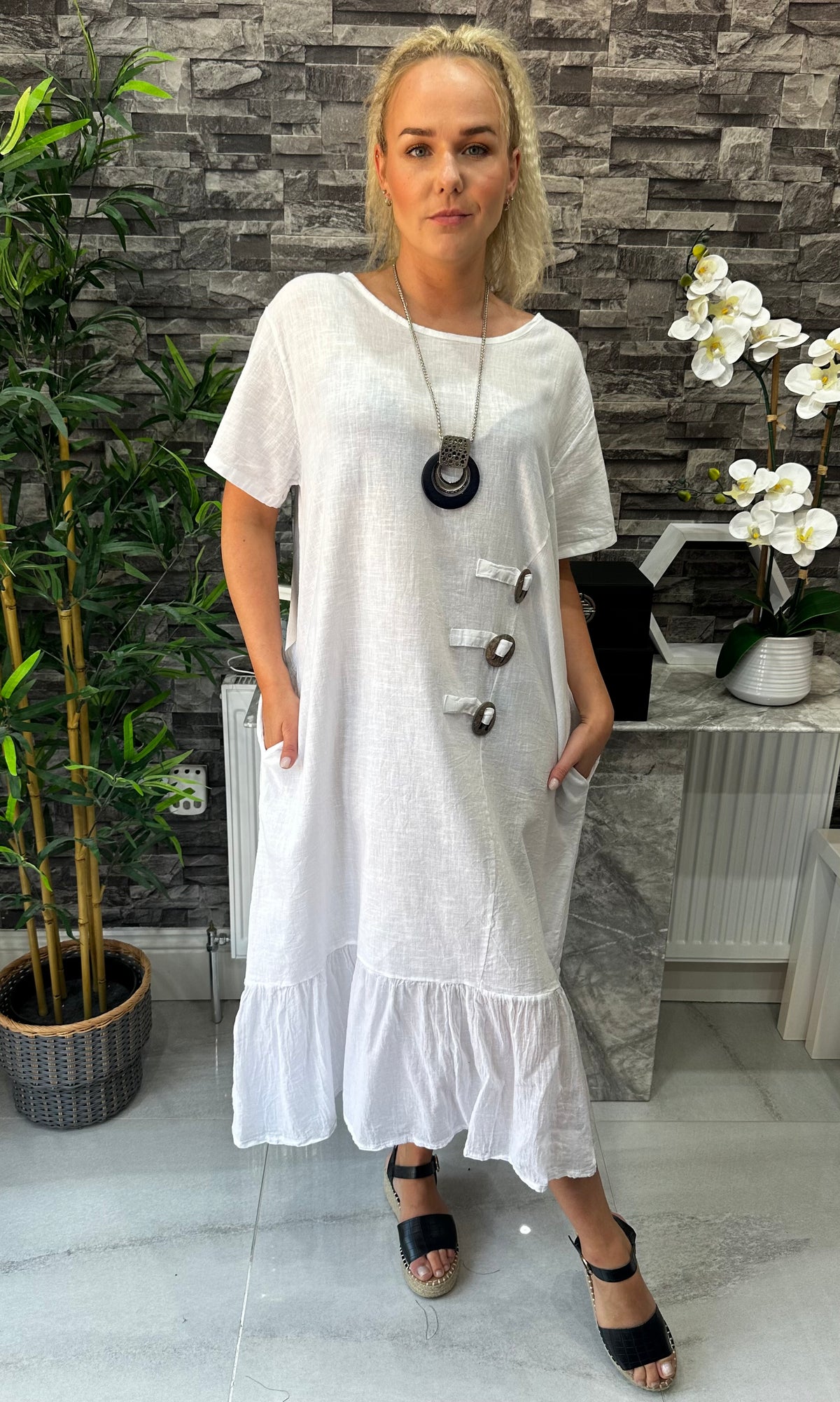 Made In Italy Freya Linen Pocket Dress