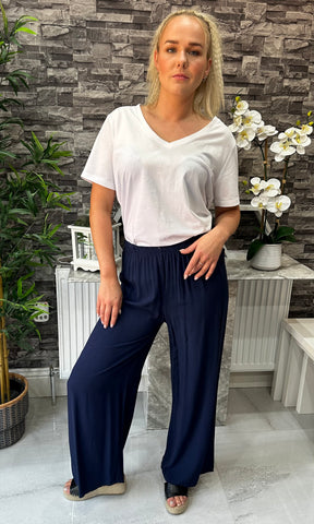 Made In Italy Chloe Palazzo Trousers - Navy Blue