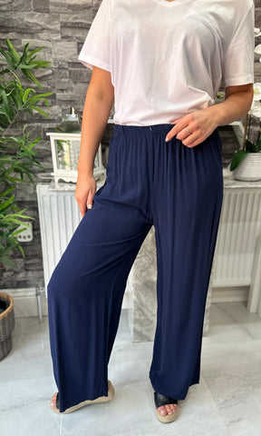Made In Italy Chloe Palazzo Trousers - Navy Blue