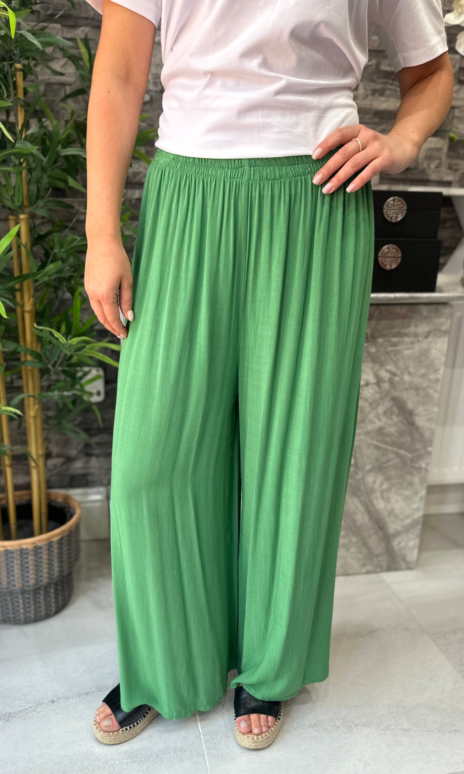 Made In Italy Chloe Palazzo Trousers - Emerald Green