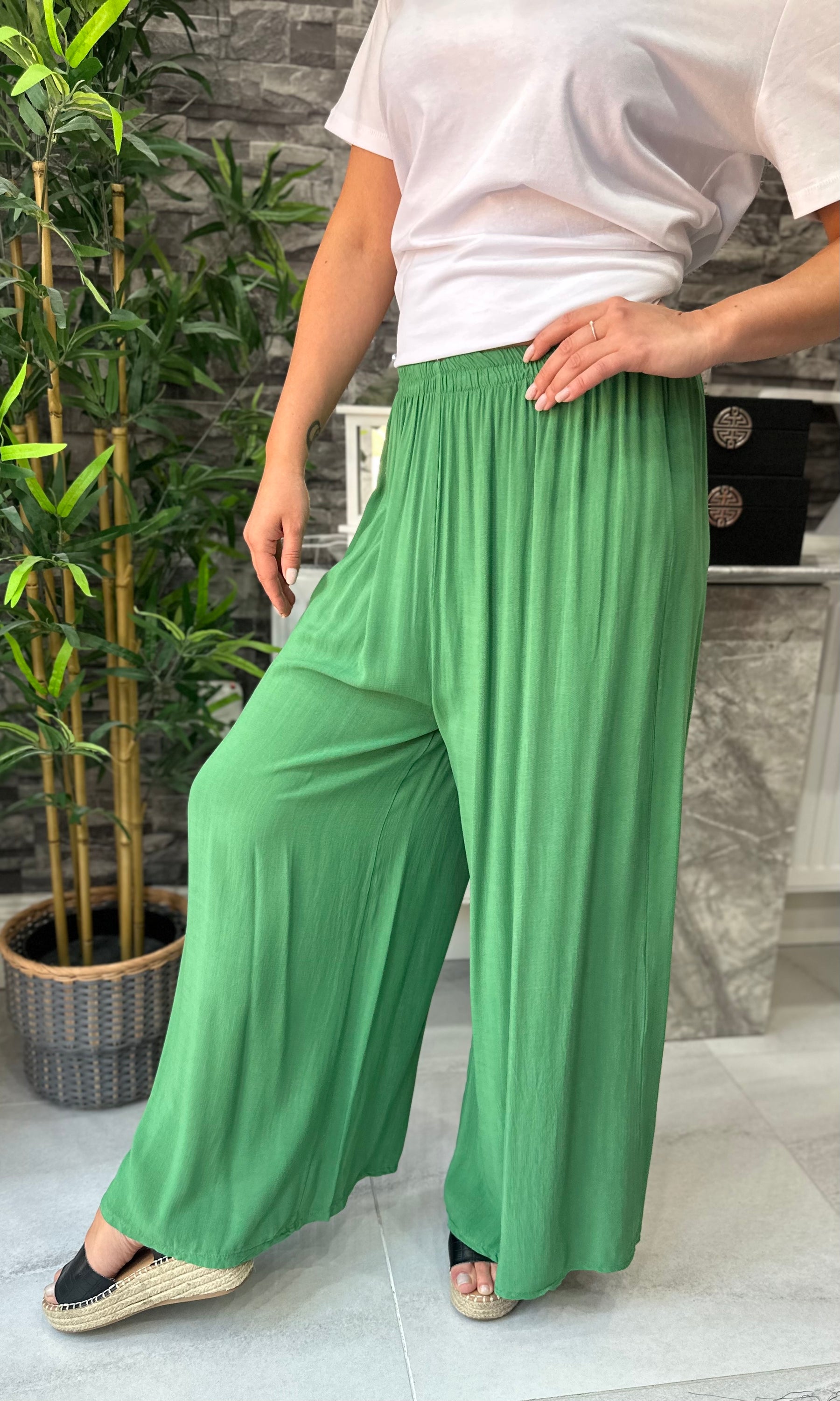 Made In Italy Chloe Palazzo Trousers - Emerald Green