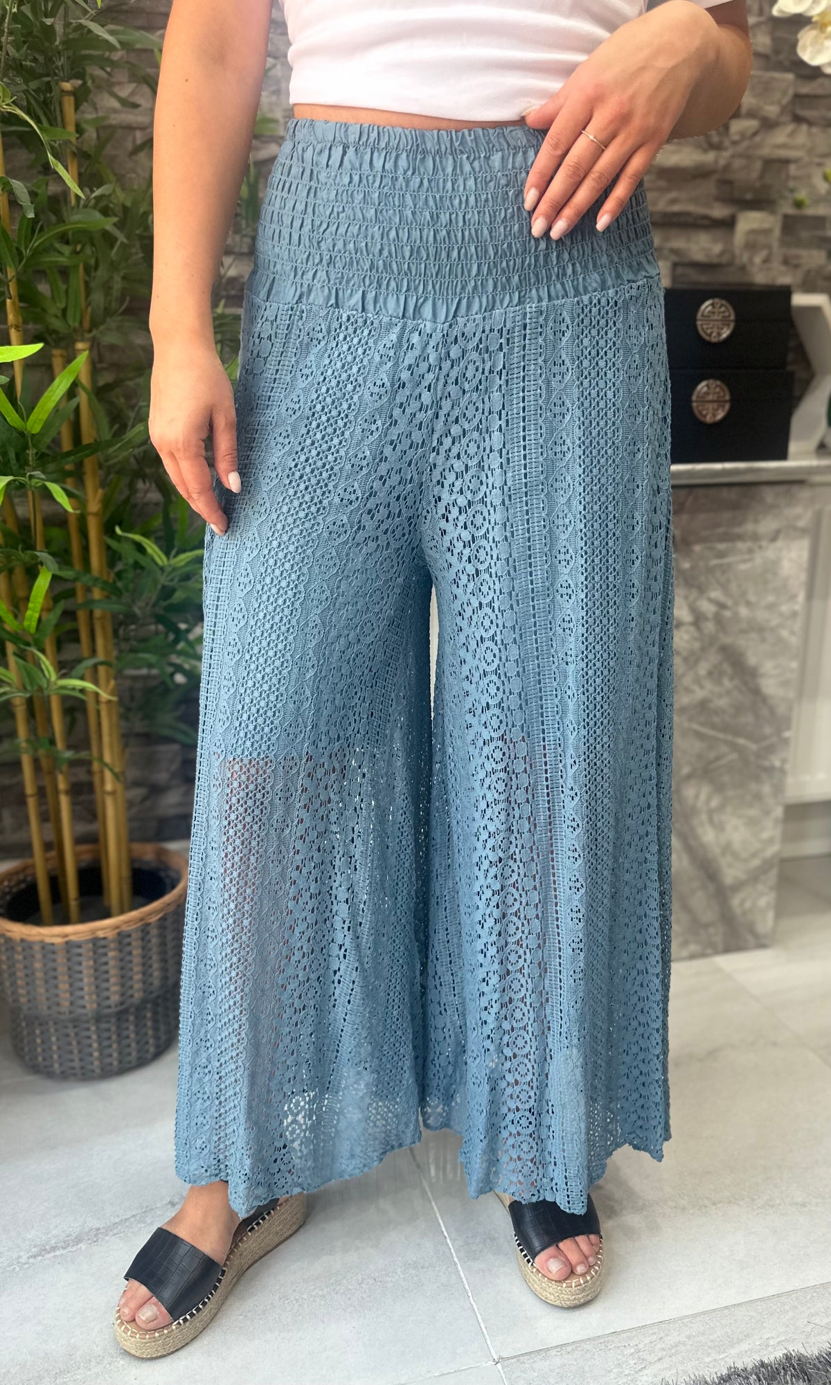 Made In Italy Rhianna Crotchet Trousers - Denim Blue