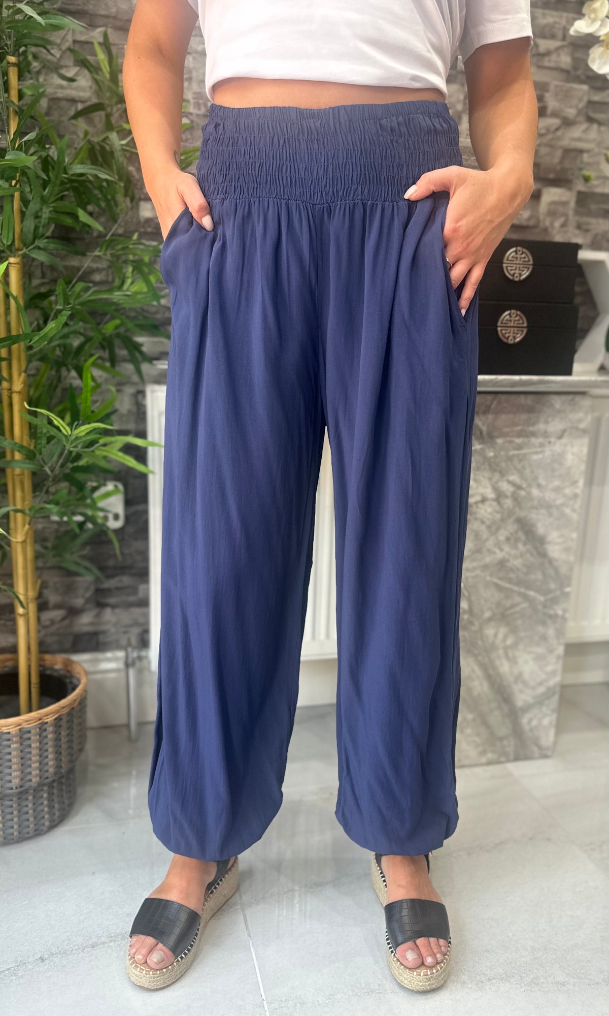 Made In Italy Tina Harem Pants - Navy Blue