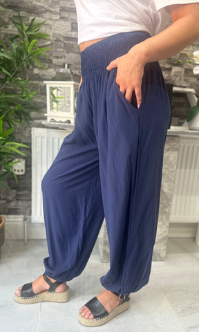 Made In Italy Tina Harem Pants - Navy Blue