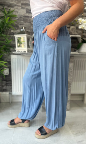 Made In Italy Tina Harem Pants - Denim Blue