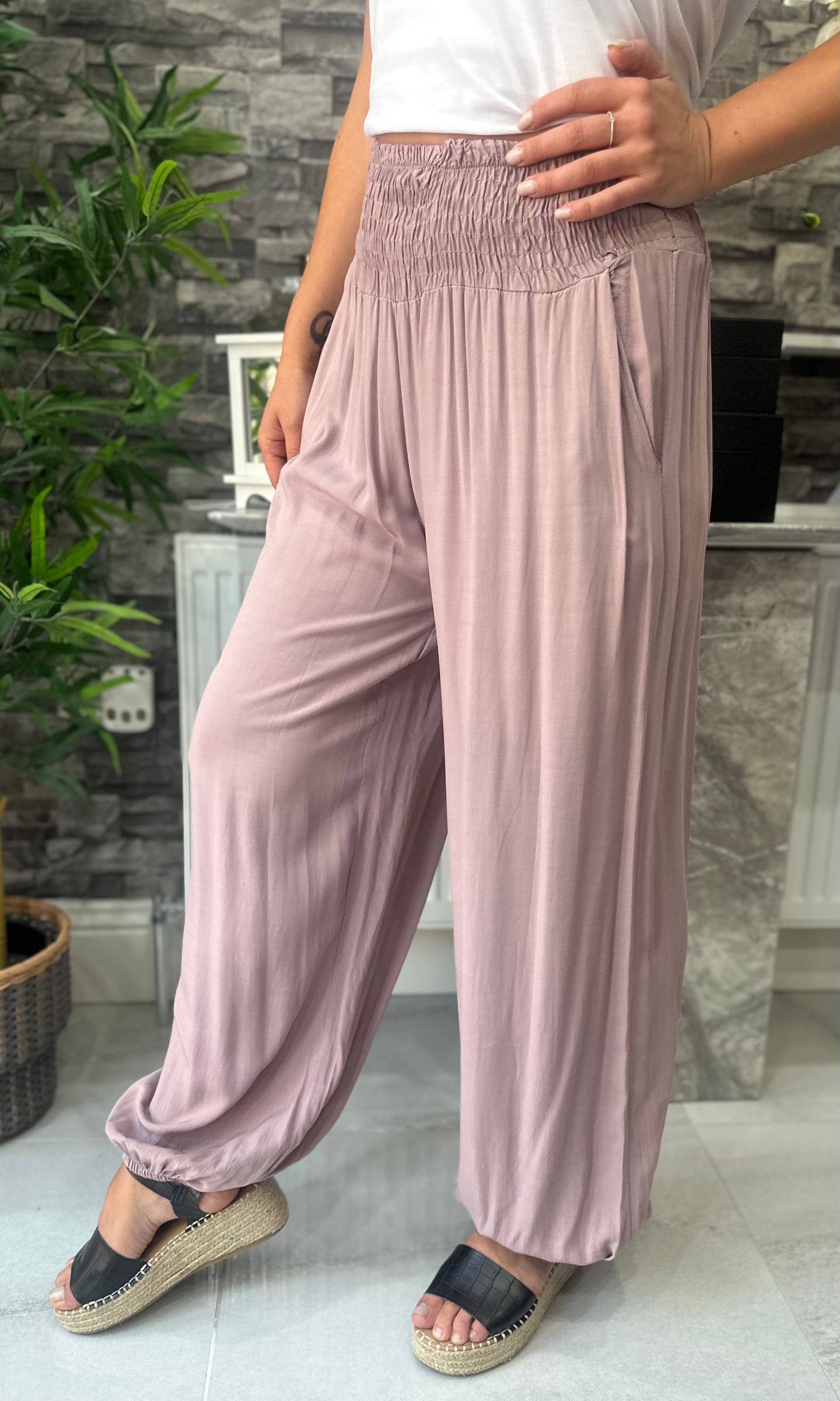 Made In Italy Tina Harem Pants - Dusty Pink
