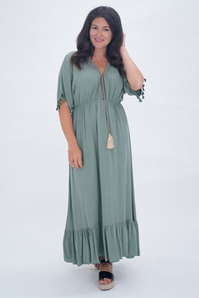 Made In Italy Amalfi Plain Tie Detail Dress - Sage