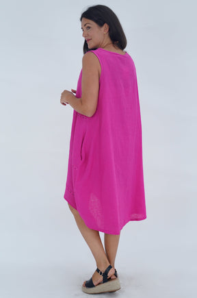 Made In Italy Emily Linen Eyelet Pocket Dress