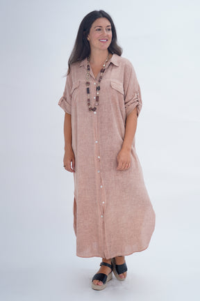 Made In Italy Naples Linen Long Button Dress