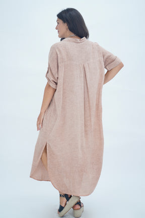 Made In Italy Naples Linen Long Button Dress