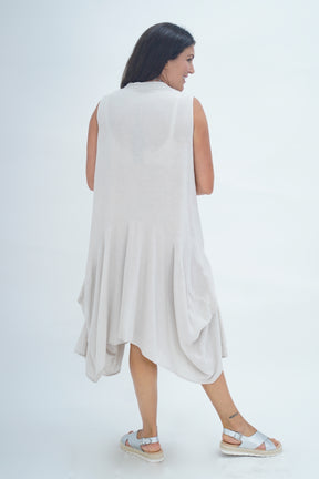Made In Italy Elice Linen Asymmetric Button Dress