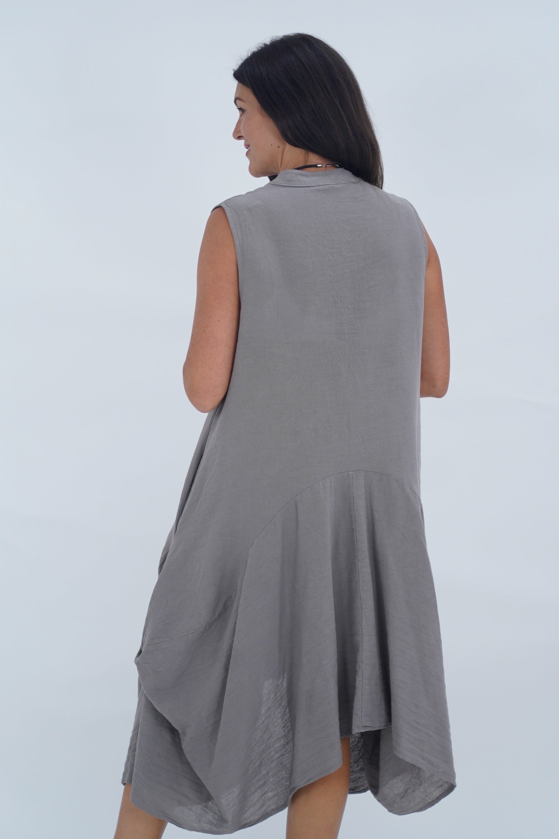 Made In Italy Elice Linen Asymmetric Button Dress