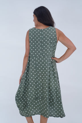 Made In Italy Lazio Polka Dot Linen Dress