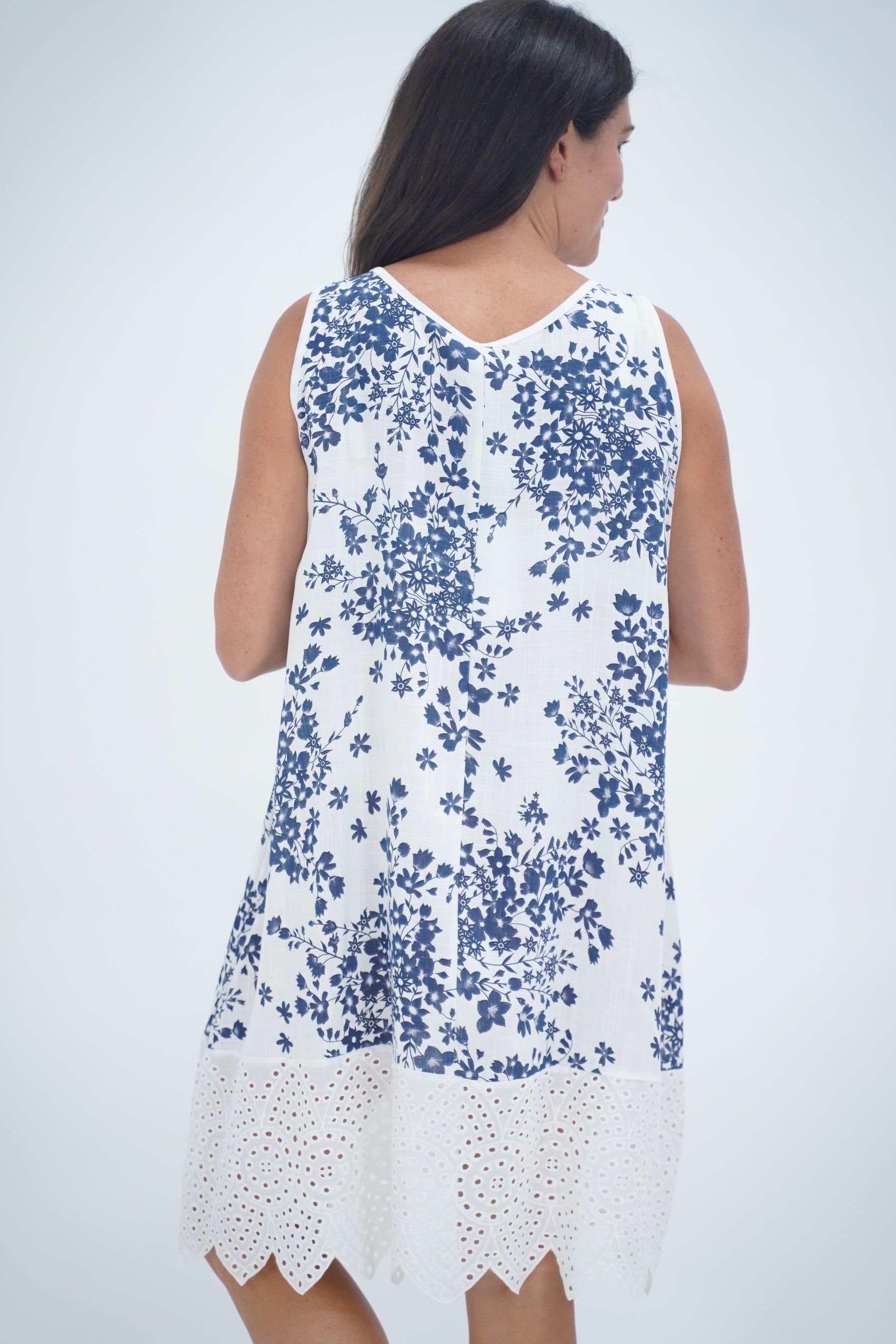 Made In Italy Lily Floral Print Eyelet Dress