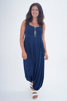 Made In Italy Alba Plain Harem Jumpsuit - Navy