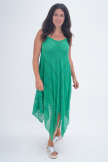 Made In Italy Cindy Crotchet Hanky Dress - Emerald Green