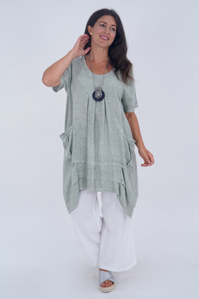 Made In Italy Florence Linen Tunic Top - Sage