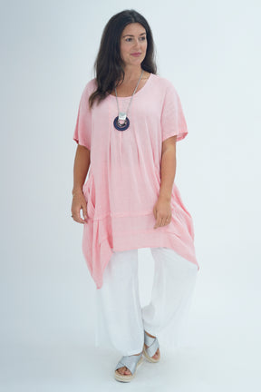 Made In Italy Florence Linen Tunic Top - Bubblegum