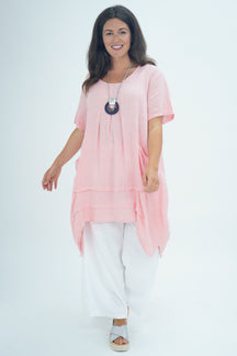 Made In Italy Florence Linen Tunic Top - Bubblegum