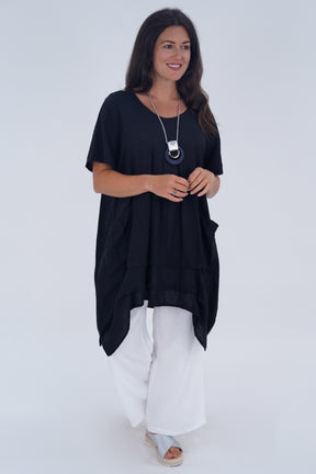 Made In Italy Florence Linen Tunic Top - Black