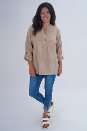 Made In Italy Sienna Linen Tunic Top - Nutmeg